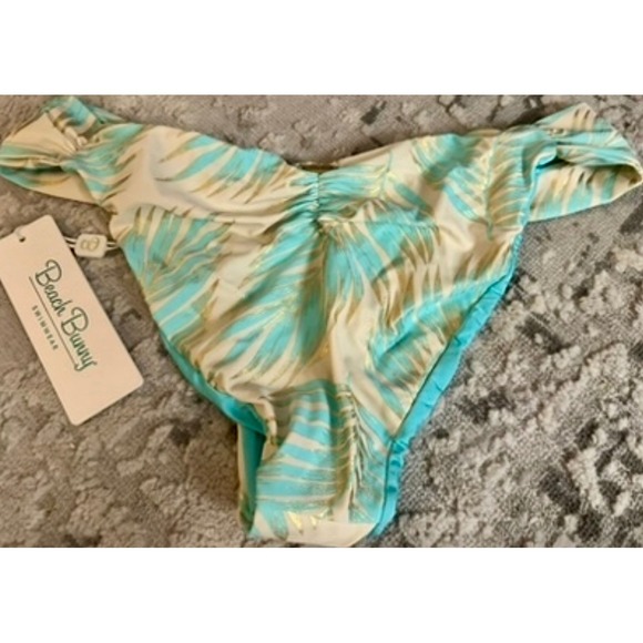 Beach Bunny Swimwear Bikini Bottoms XL Palm Leaf Print Gold Details new W/tags‎ - Picture 5 of 5